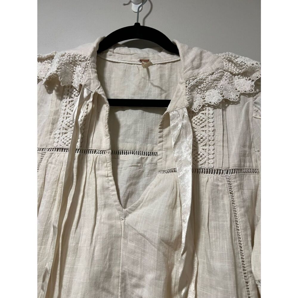 Free People Cream Long Sleeve Lace-Trim Dress - Picture 12 of 13
